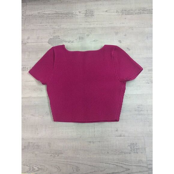 Babaton Sculpt Magenta Knit Cropped Top women's Medium square neck minimalist - Picture 6 of 6
